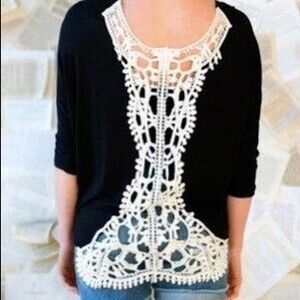 Boutique X-Large Lace Crochet Spine Back-Black-Sheer-Coverup-Swim-Reversible